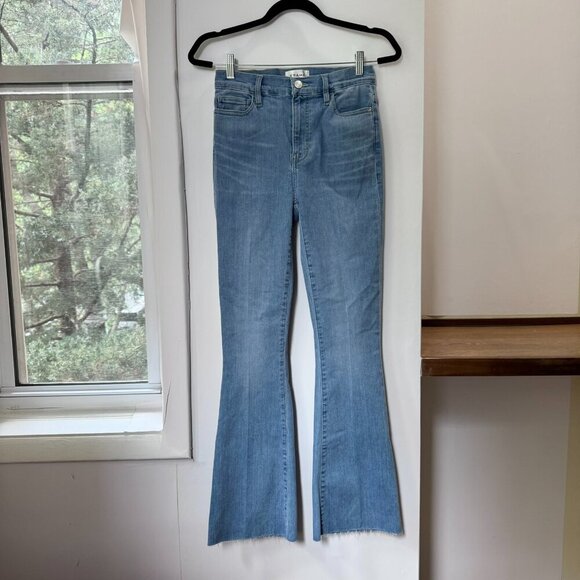NWT Frame Le Easy Flare Raw Hem Jeans Babitz Blue High Rise Light Wash Denim 26 - Picture 11 of 15